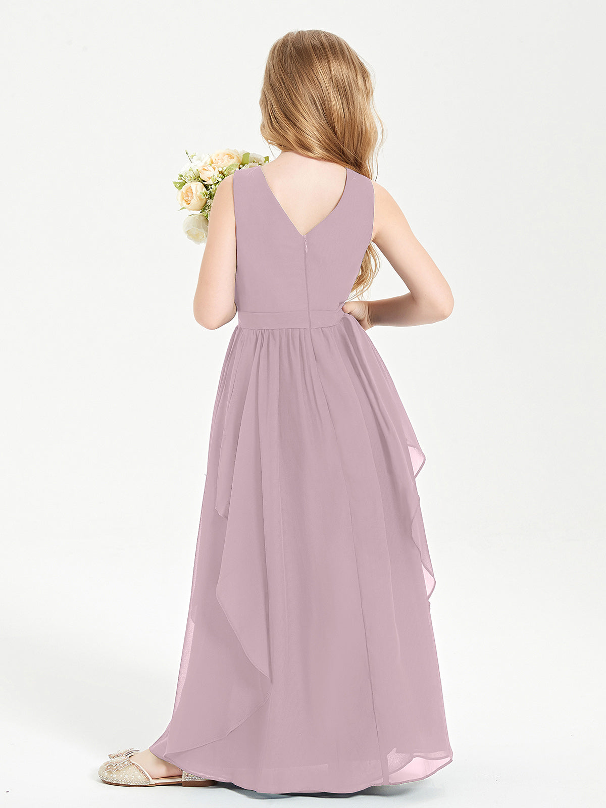 Boho Sleeveless Junior Chiffon Bridesmaids Gown Dusk